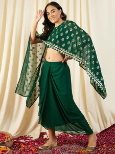 Cape Top with Draped Skirt in Green