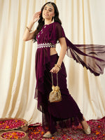 Pre-Draped Sarree with Blouse in Pruple Color