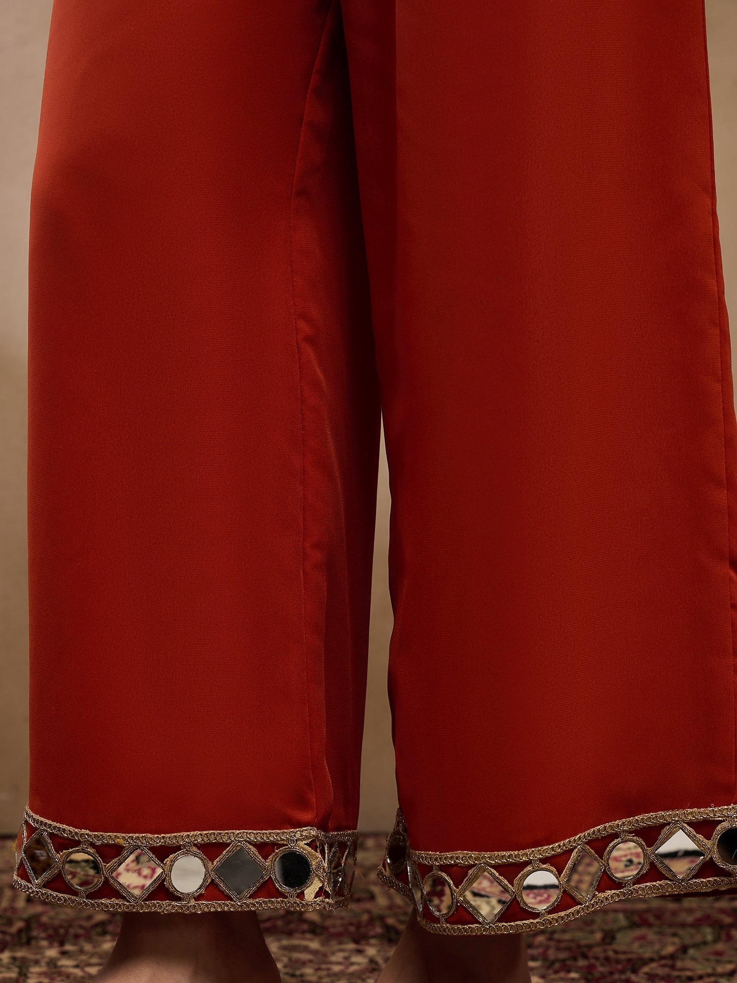 Box Pleat flare kurta with palazzo in Rust Color