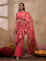 Pre-Draped Sarree with Blouse in Coral Color