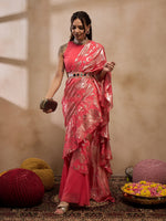 Pre-Draped Sarree with Blouse in Coral Color