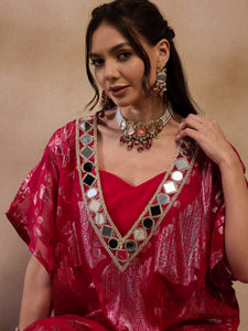 Kaftan with pants in Red Color