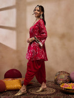 Flare kurta with dhoti pants in Red Color