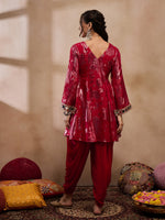 Flare kurta with dhoti pants in Red Color