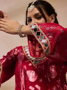 Flare kurta with dhoti pants in Red Color