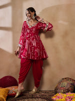 Flare kurta with dhoti pants in Red Color