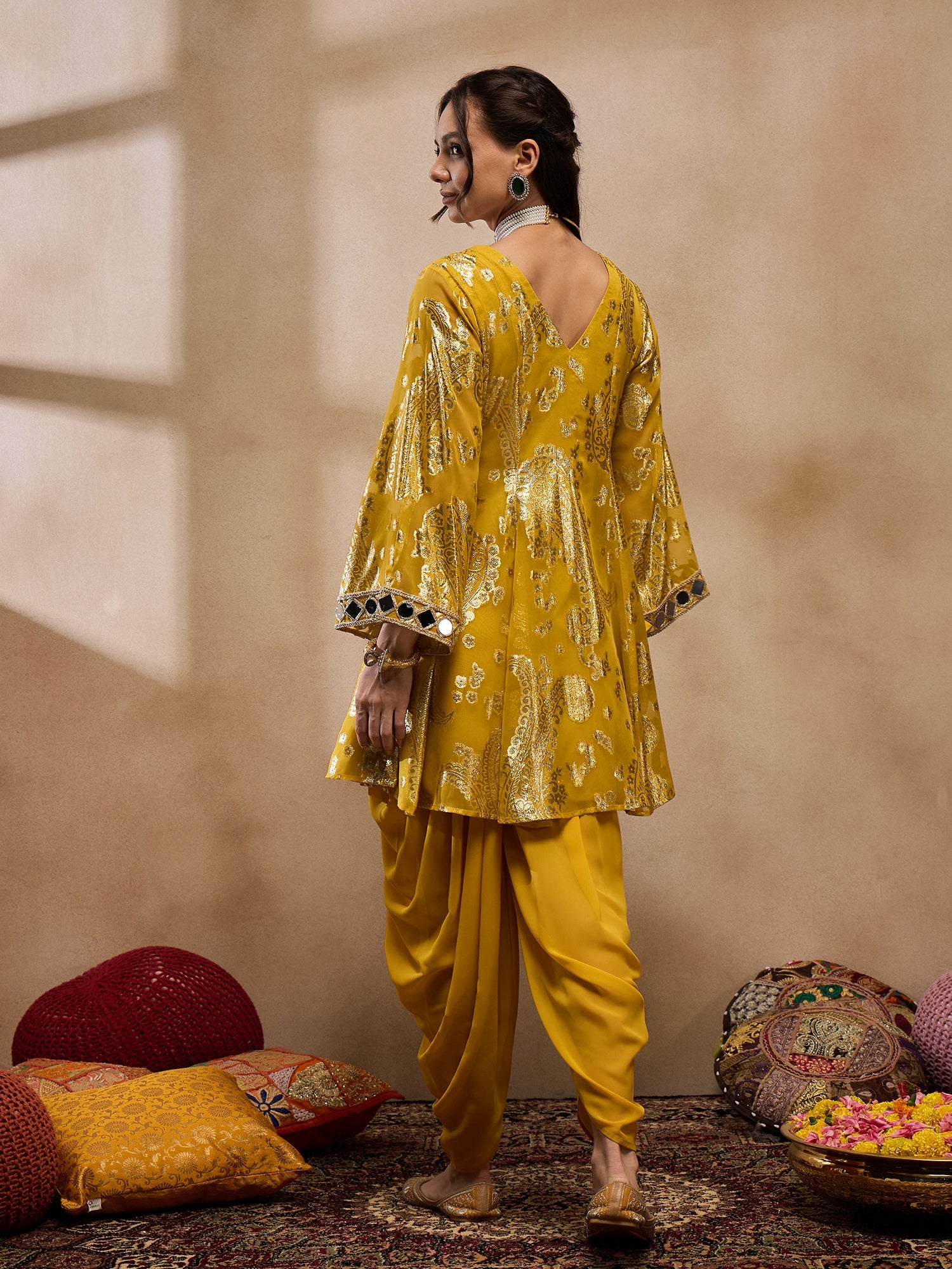 Flare kurta with dhoti pants in Yellow Color