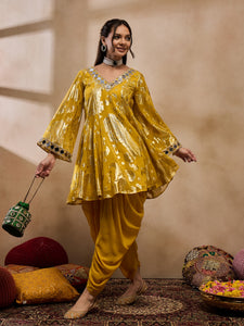 Flare kurta with dhoti pants in Yellow Color