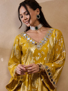 Flare kurta with dhoti pants in Yellow Color