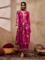 Box Pleat flare kurta with palazzo in Pink Color