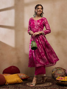 Box Pleat flare kurta with palazzo in Pink Color