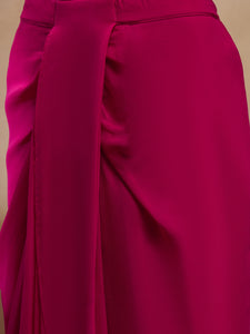 Crop Top with Draped Skirt And Cape in Pink Color