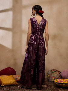 overlap neck jumpsuit in Purple Color