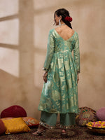 Box Pleat flare kurta with palazzo in Sea Green Color