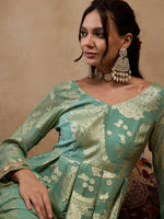 Box Pleat flare kurta with palazzo in Sea Green Color