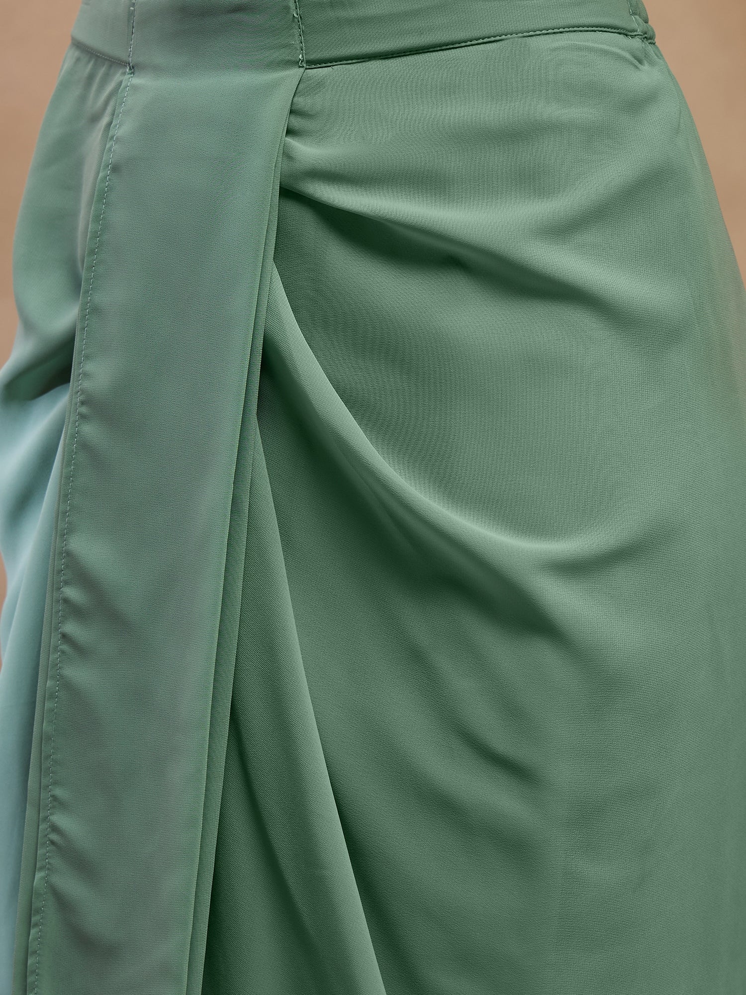 Crop Top with Draped Skirt And Cape in Sea Green Color