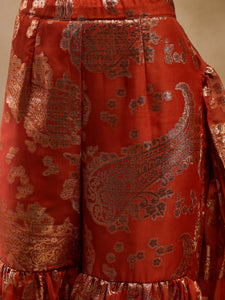 Crop Top with Sharara and frill Dupatta in Rust Color