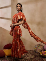 Crop Top with Sharara and frill Dupatta in Rust Color