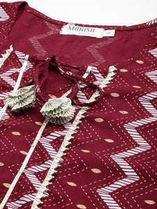 Kurta Pyajama with gota work in Maroon Print