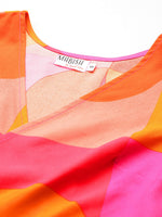 Overlap crop top with flare pyjama set in Pink and Orange Print