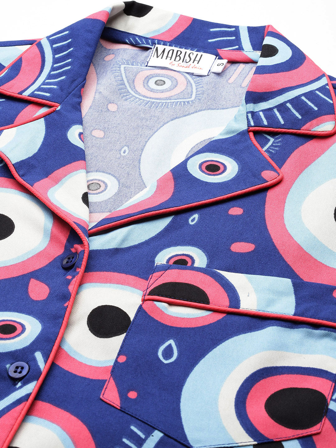 Shirt Pyjama nightwear set in Blue Evil Eye Print