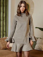 High neck mini dress  in Grey corduroy