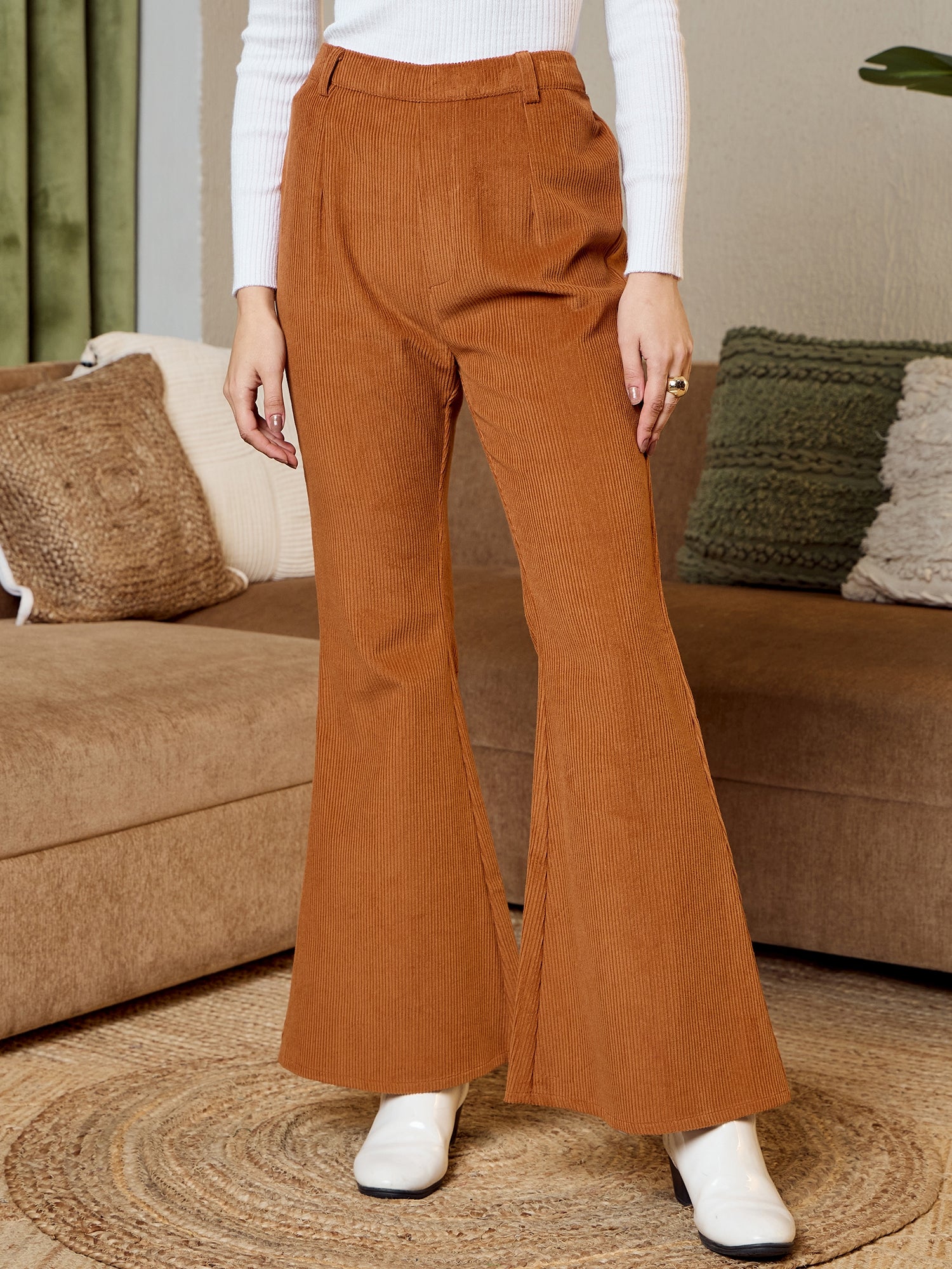 Bell Bottom Pants in Brown corduroy