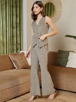 Waist Coat and Bell bottom Pants in Grey corduroy