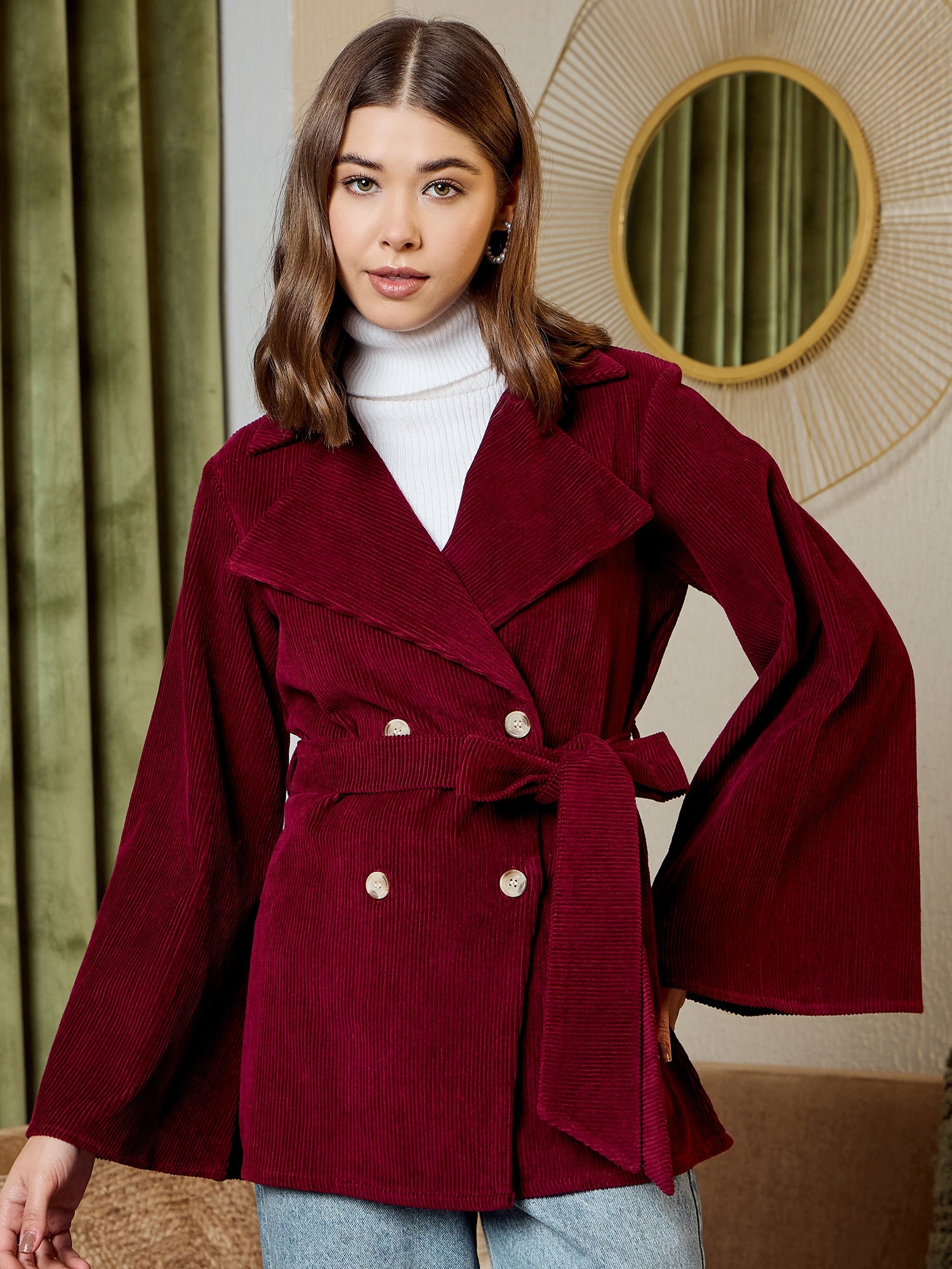 Double Breasted Blazer in Burgundy corduroy