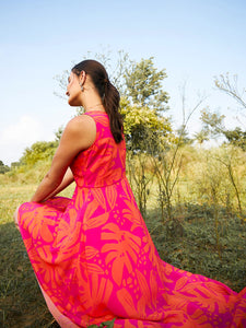 High Low Dress in Pink and Orange Print