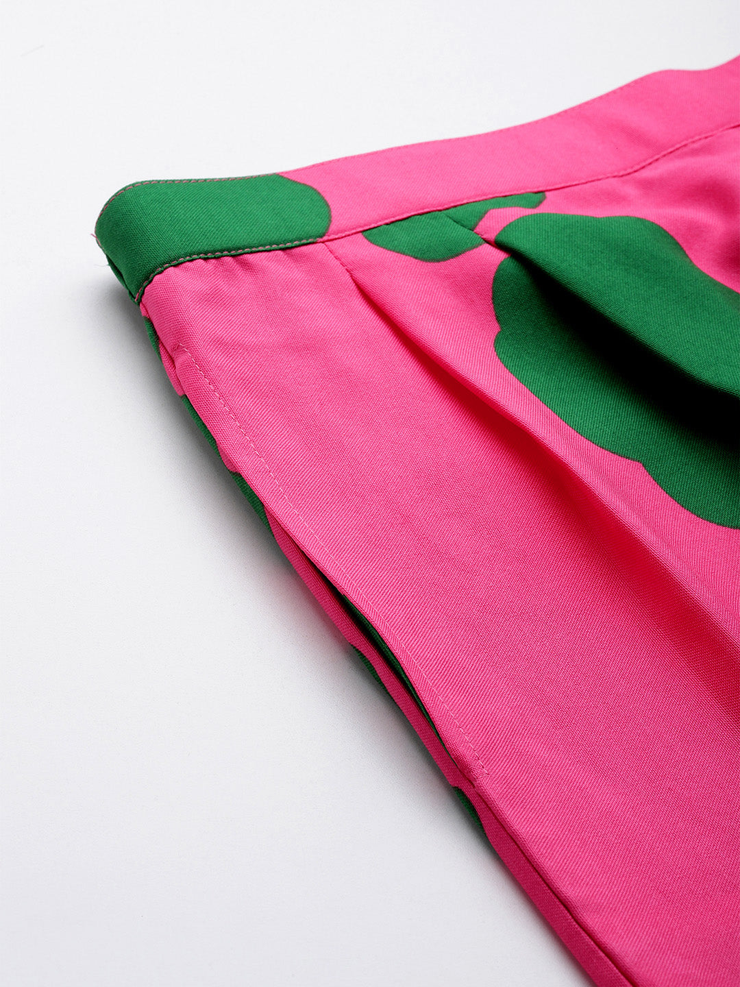 Overlap crop top with flare pyjama set Pink Color Print