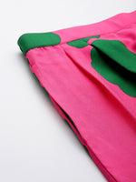 Overlap crop top with flare pyjama set Pink Color Print