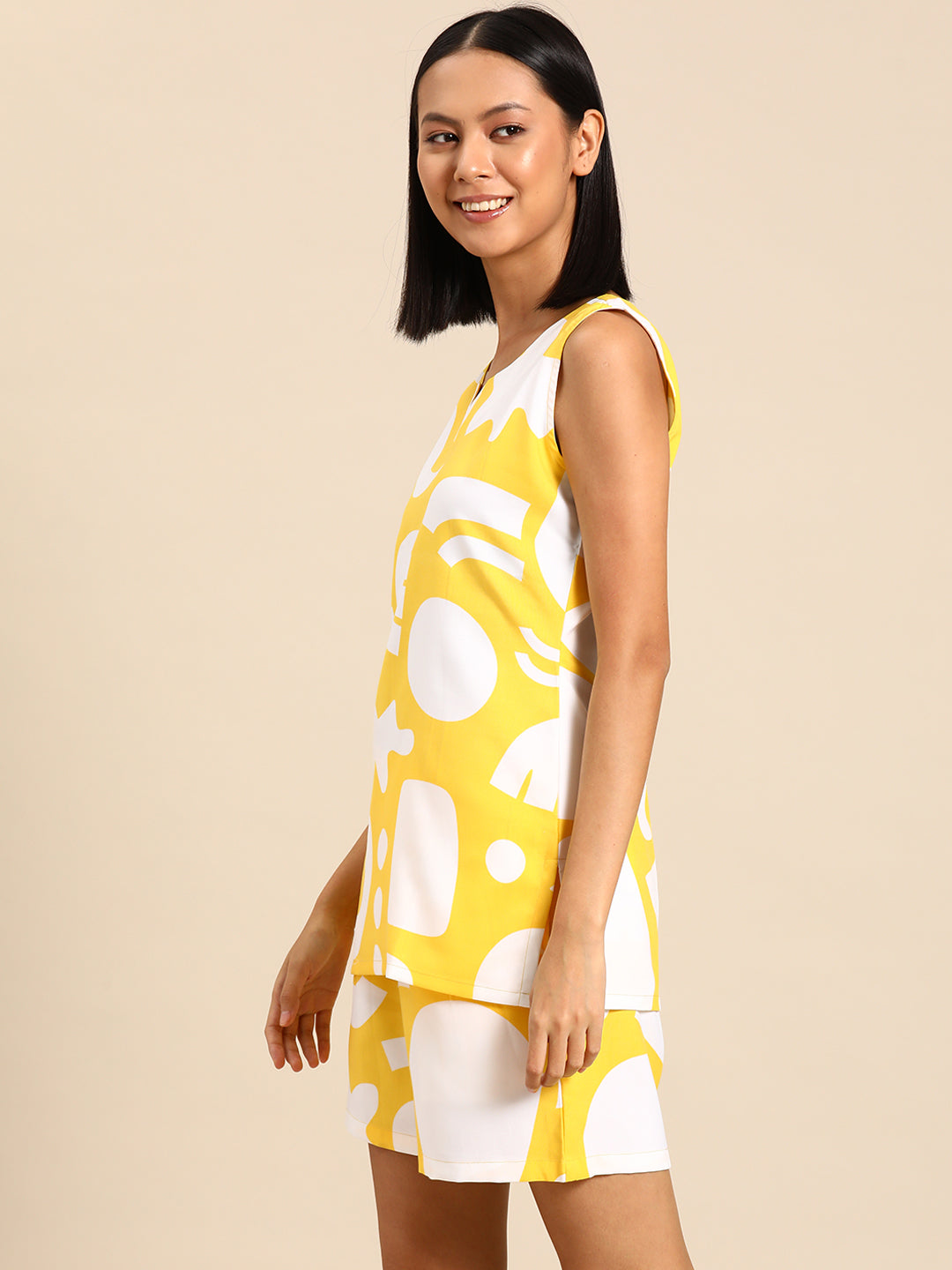 Kurta Shorts nightwear Set in Yellow Print