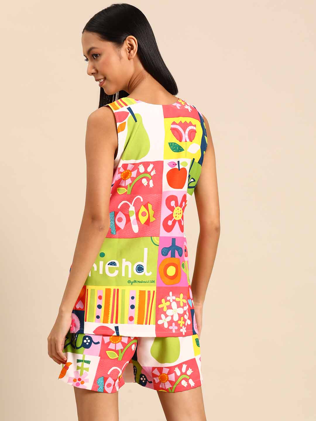 Kurta Shorts nightwear Set in multi color Print