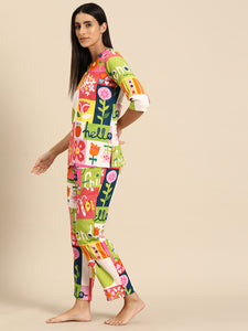 Kurta Pyjama nightwear Set in multi color Print