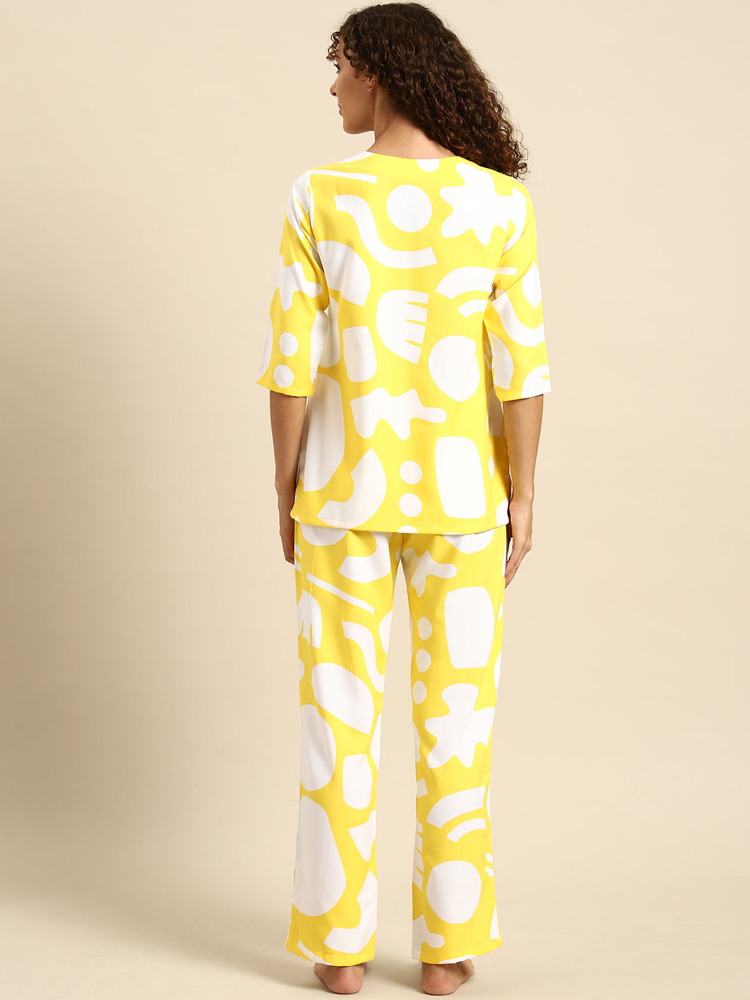 Kurta Pyjama nightwear Set in Yellow Print