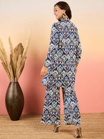 Three Piece Coord Set in Blue Ikkat Print