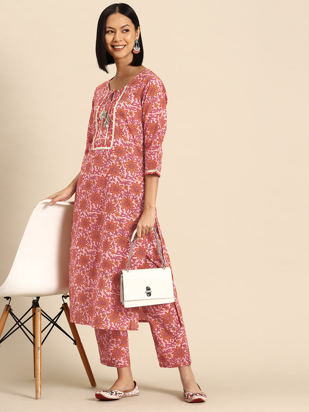 Kurta Pyajama with gota work in Pink Print