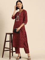 Kurta Pyajama with gota work in Red Ajrak Print