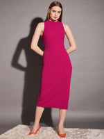 Sleeveless high neck bodycon midi dress in Pink Color