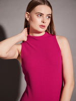 Sleeveless high neck bodycon midi dress in Pink Color