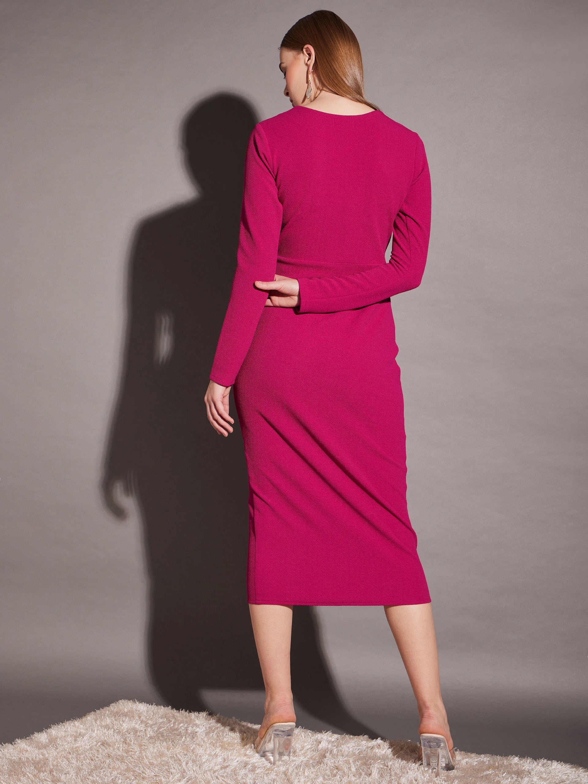 Front cut out bodycon midi dress in Pink Color