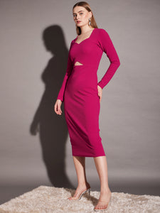 Front cut out bodycon midi dress in Pink Color