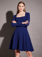 Short Flare Dress with cut-out back in Blue Color