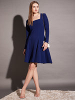 Short Flare Dress with cut-out back in Blue Color
