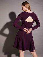 Short Flare Dress with cut-out back in Purple Color