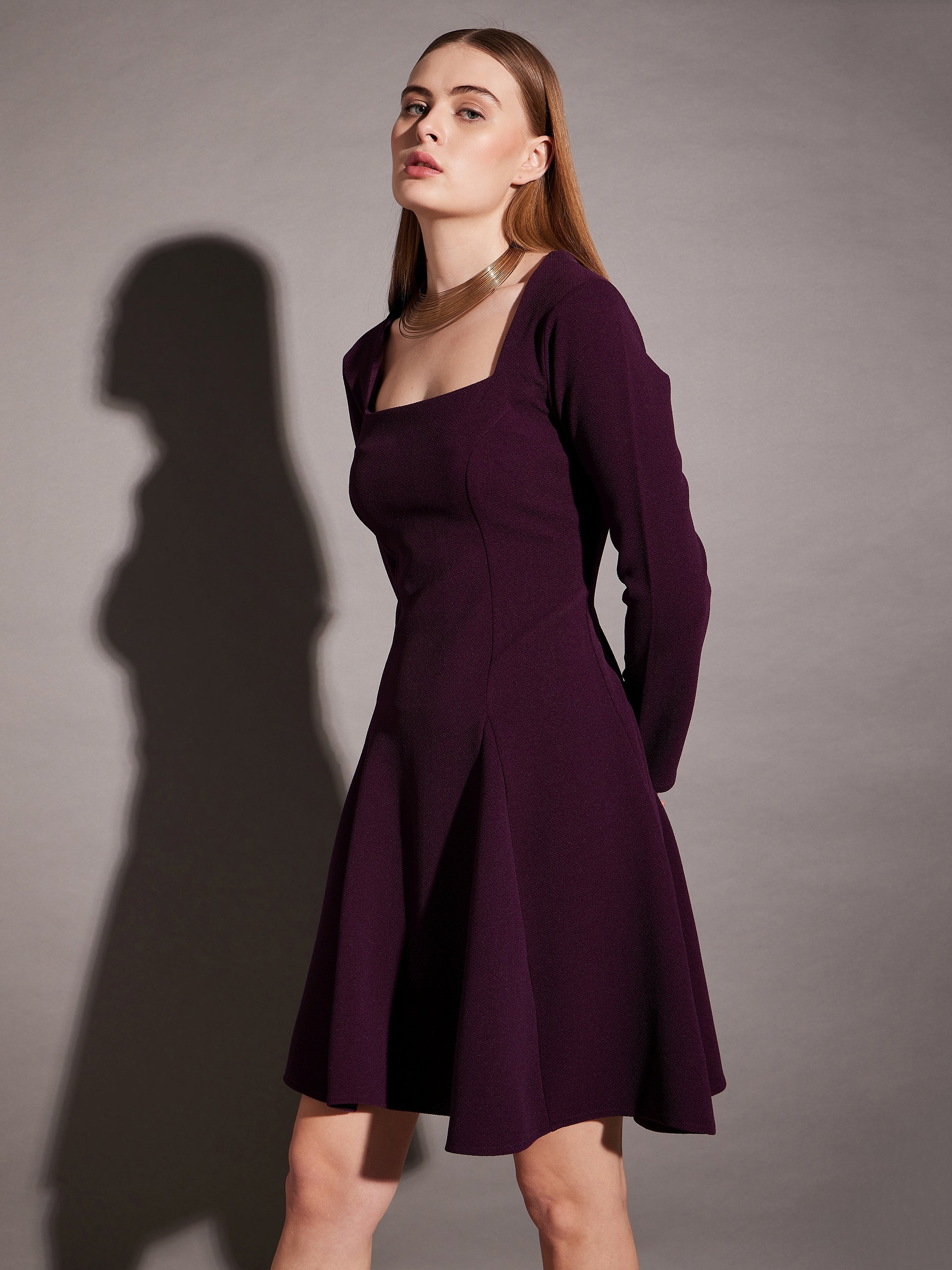 Short Flare Dress with cut-out back in Purple Color