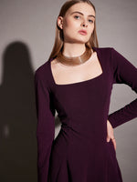 Short Flare Dress with cut-out back in Purple Color