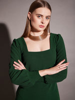 Short Bodycon Dress with balloon sleeve in Green Color