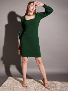 Short Bodycon Dress with balloon sleeve in Green Color